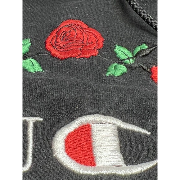 Vintage‎ Champion Eco Hoodie Y2K Foo Foo Embroidered Roses Black Mens Sz L - Picture 4 of 9